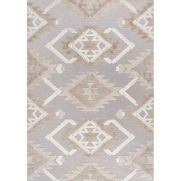 Sumak High-low Pile Neutral Diamond Kilim Area Rug
